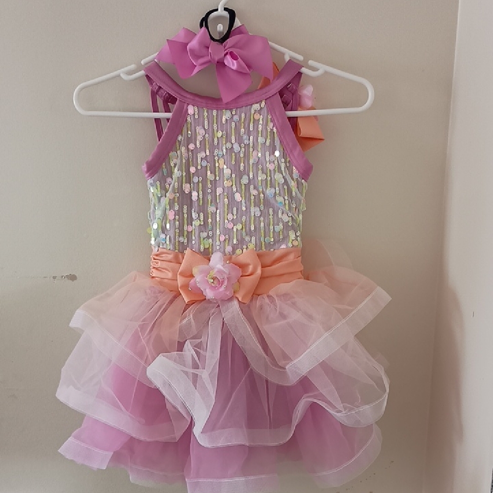 Weissman Pink and Peach Sequin Kids Dance Costume